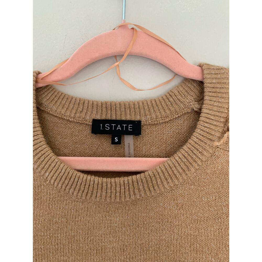 NWT 1.State Boho Wild Thing Crew Neck Fringe Sleeves Sweater In Brown Small - Picture 12 of 12